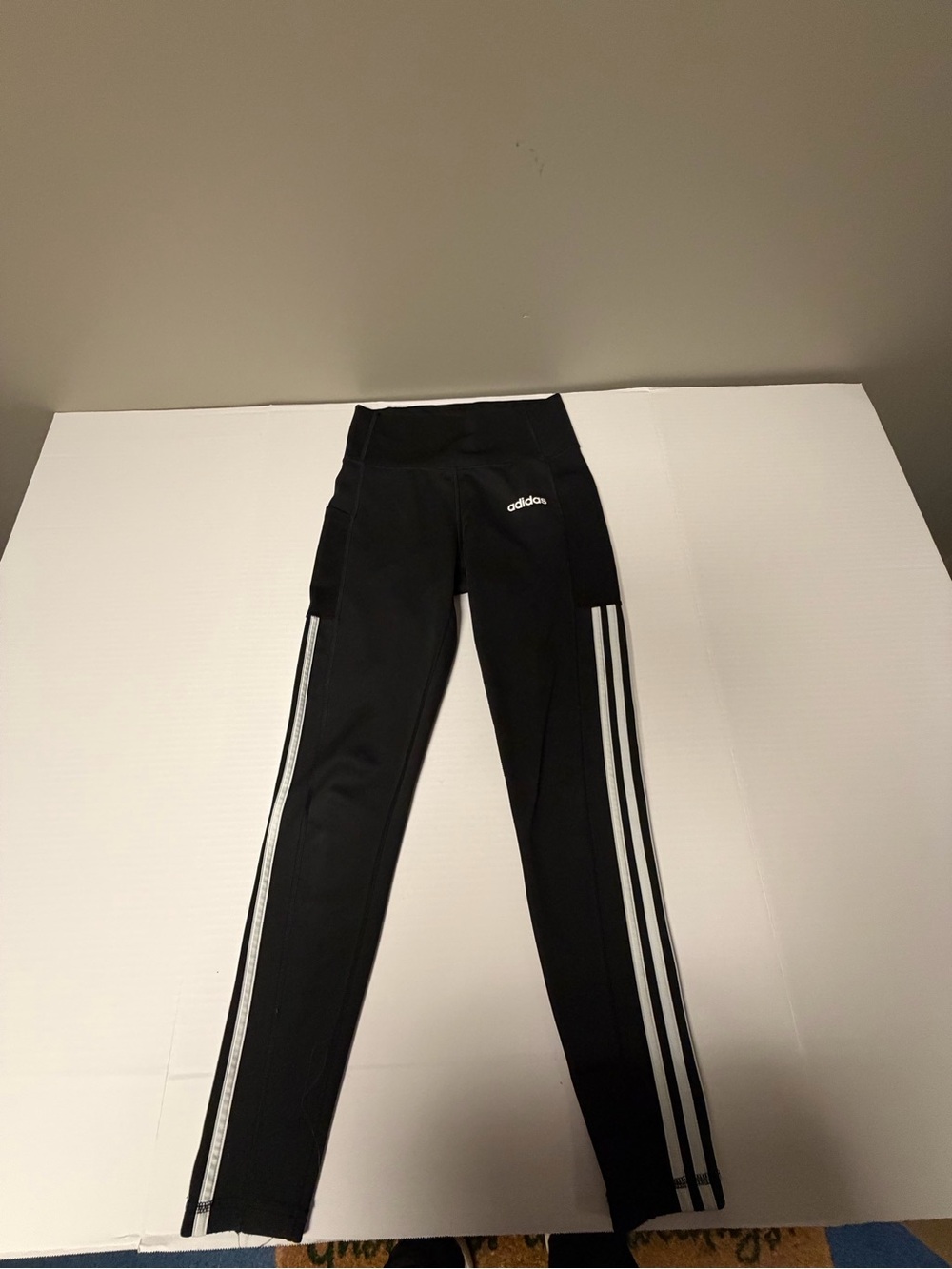 Junior adidas Black Leggings with White Three-Stripe Side Detail